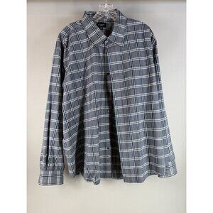 Haggar Men's Blue/Gray Plaid Long Sleeve Dress Shirt, Size XXL